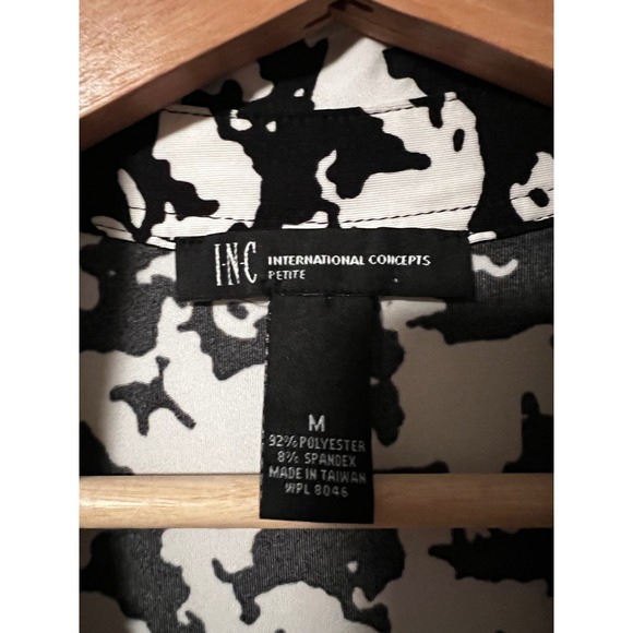 INC Women's V-Neck Faux-Wrap Houndstooth Black & White Dress Petite Medium - Picture 4 of 7